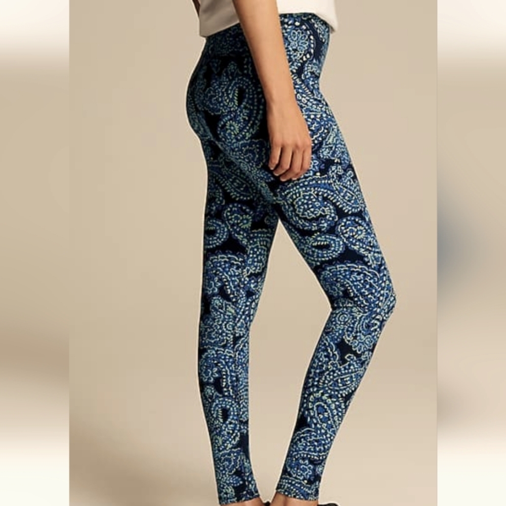 J.JILL breathable LEGGINGS brand new SIZE XL blue paisley COTTON RICH waist 36"